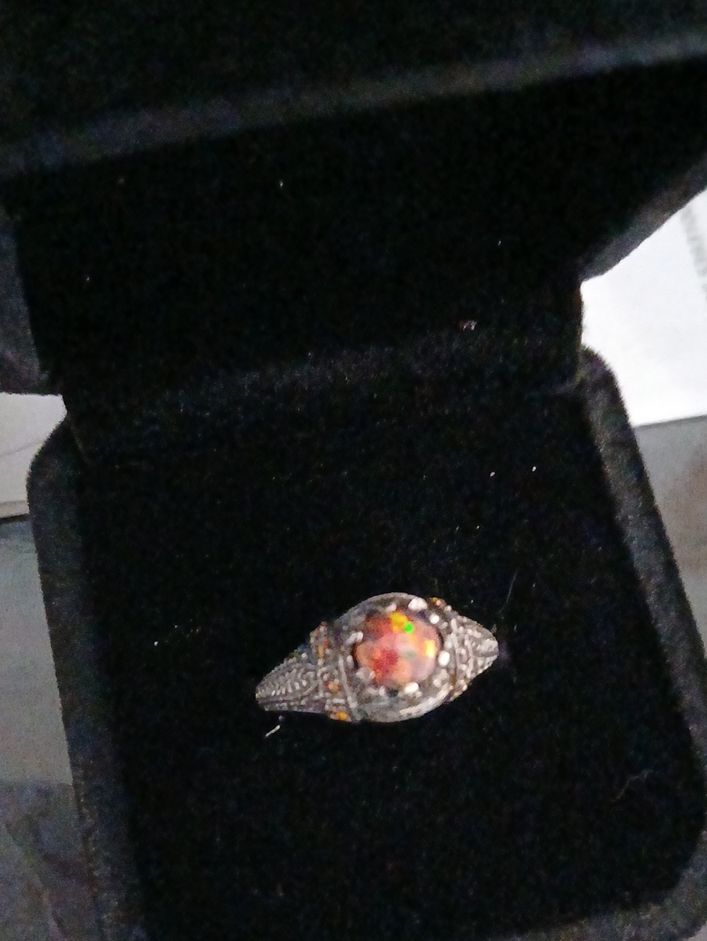 Colorful Mexican Opal Antique Style Size 6.75 Silver Ring